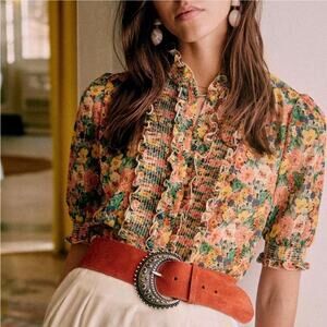 Sezane Floral Noah Short Sleeve Top Multicolored Size 36